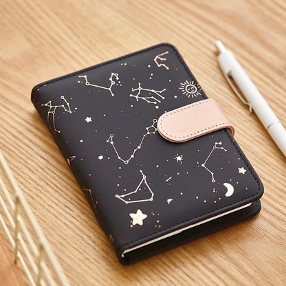 Starry Sky A6 Daily Planner Notebook - Undated Yearly and Monthly Organizer with Soft Leather Cover