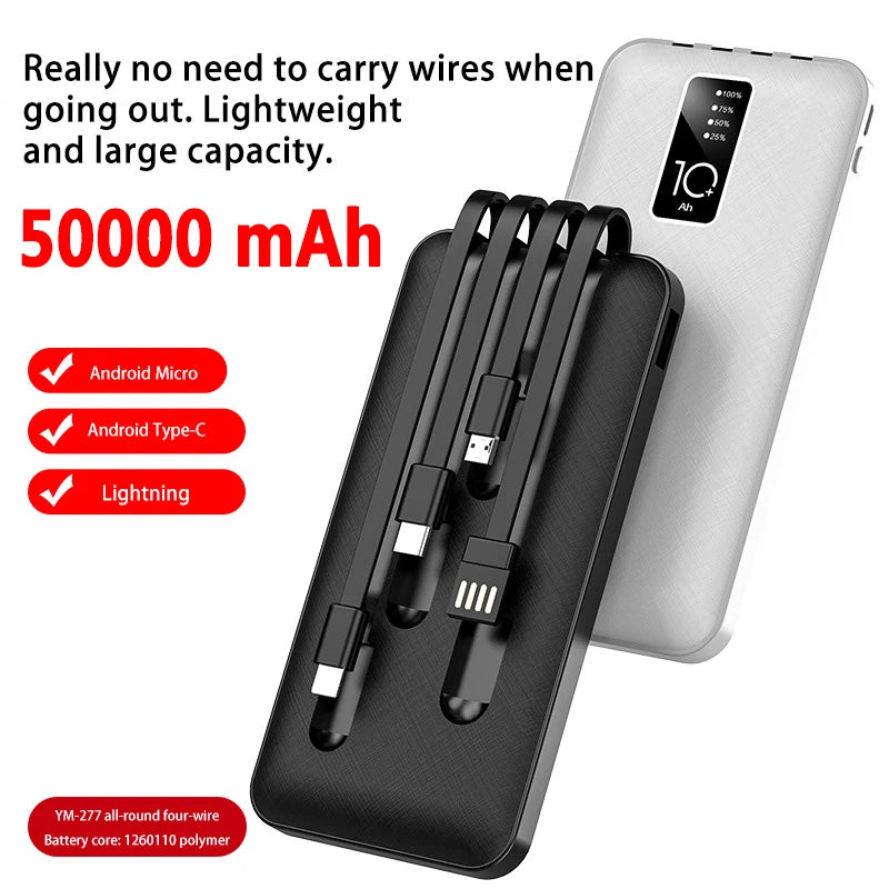 MegaPower 50000mAh Power Bank with Built-in Cable