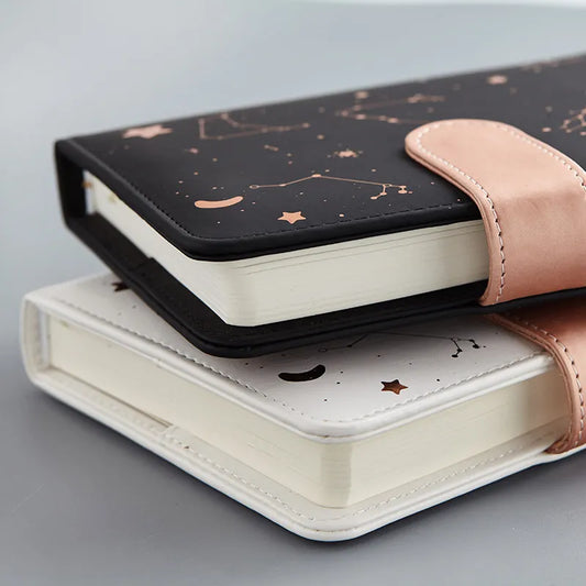 Starry Sky A6 Daily Planner Notebook - Undated Yearly and Monthly Organizer with Soft Leather Cover