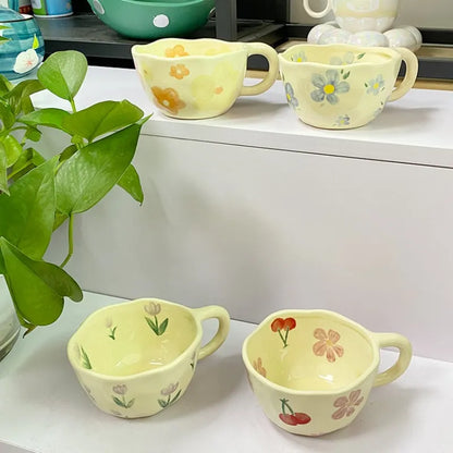 ArtisanFlora Handcrafted Ceramic Irregular Flower Mug