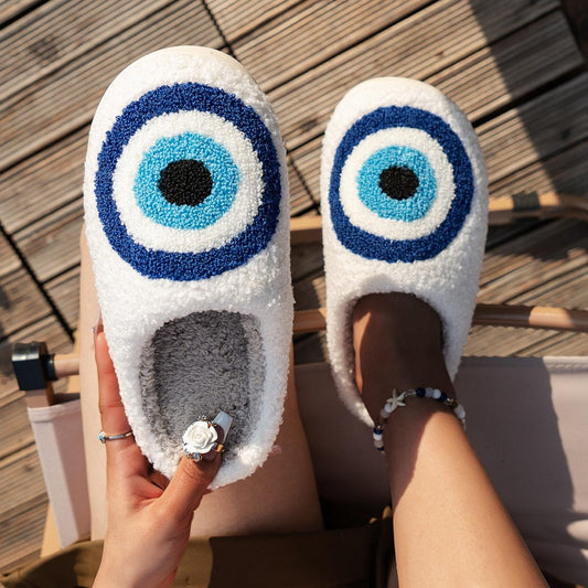 Blue Eye Fluffy Slippers - The Cozy Cubicle