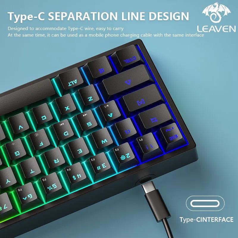 LEAVEN K620 Wired Mechanical Keyboard 61 Keys RGB Lights Green Axis ESports Gaming Office Personality Key Computer Accessories - The Cozy Cubicle