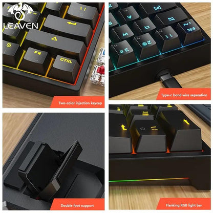 LEAVEN K620 Wired Mechanical Keyboard 61 Keys RGB Lights Green Axis ESports Gaming Office Personality Key Computer Accessories - The Cozy Cubicle