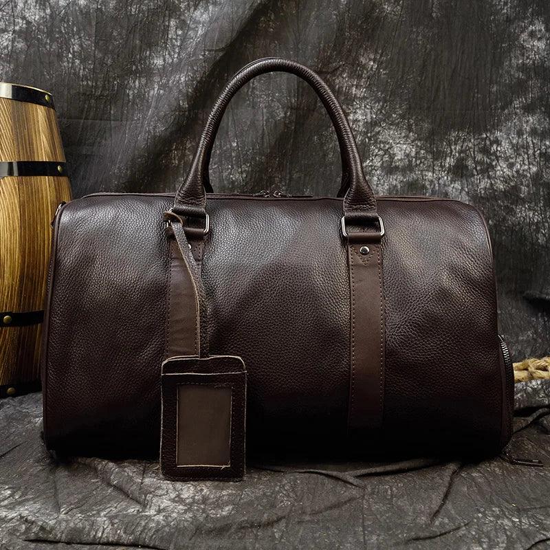 Luxury Genuine Leather Men Women Travel Bag Cow Leather Carry On Luggage Bag Travel Shoulder Bag Male Female Weekend Duffle Bag - The Cozy Cubicle