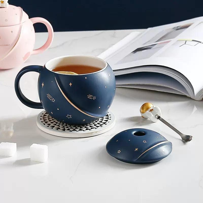 Planet Coffee Cup with Lid Spoon - The Cozy Cubicle