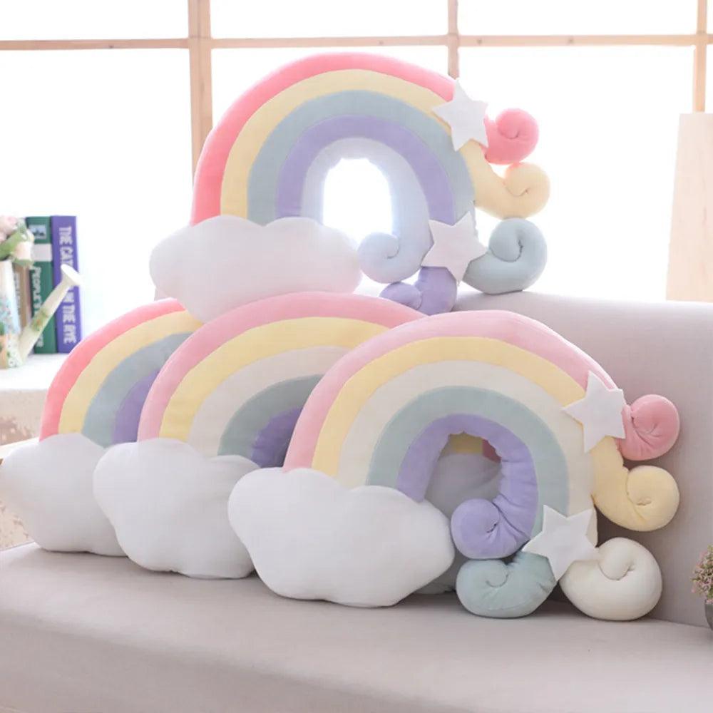 Plush Sky Pillows Candy Color Rainbow Cloud Star Moon Cushion Seat Throw Pillow Toy for Kid Gift Home Living Room Office Decor - The Cozy Cubicle