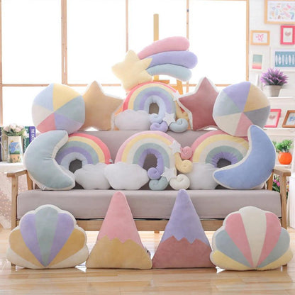 Plush Sky Pillows Candy Color Rainbow Cloud Star Moon Cushion Seat Throw Pillow Toy for Kid Gift Home Living Room Office Decor - The Cozy Cubicle