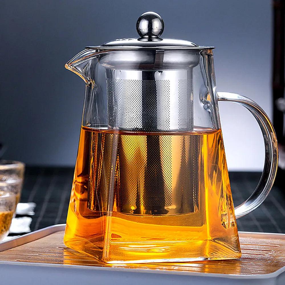 Teapot Glass With Infuser Heated Resistant Container Flower Tea Herbal Pot Mug Clear Kettle Square Filter Glass Tea Pot Teaware - The Cozy Cubicle