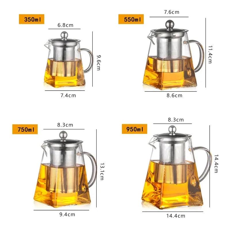 Teapot Glass With Infuser Heated Resistant Container Flower Tea Herbal Pot Mug Clear Kettle Square Filter Glass Tea Pot Teaware - The Cozy Cubicle